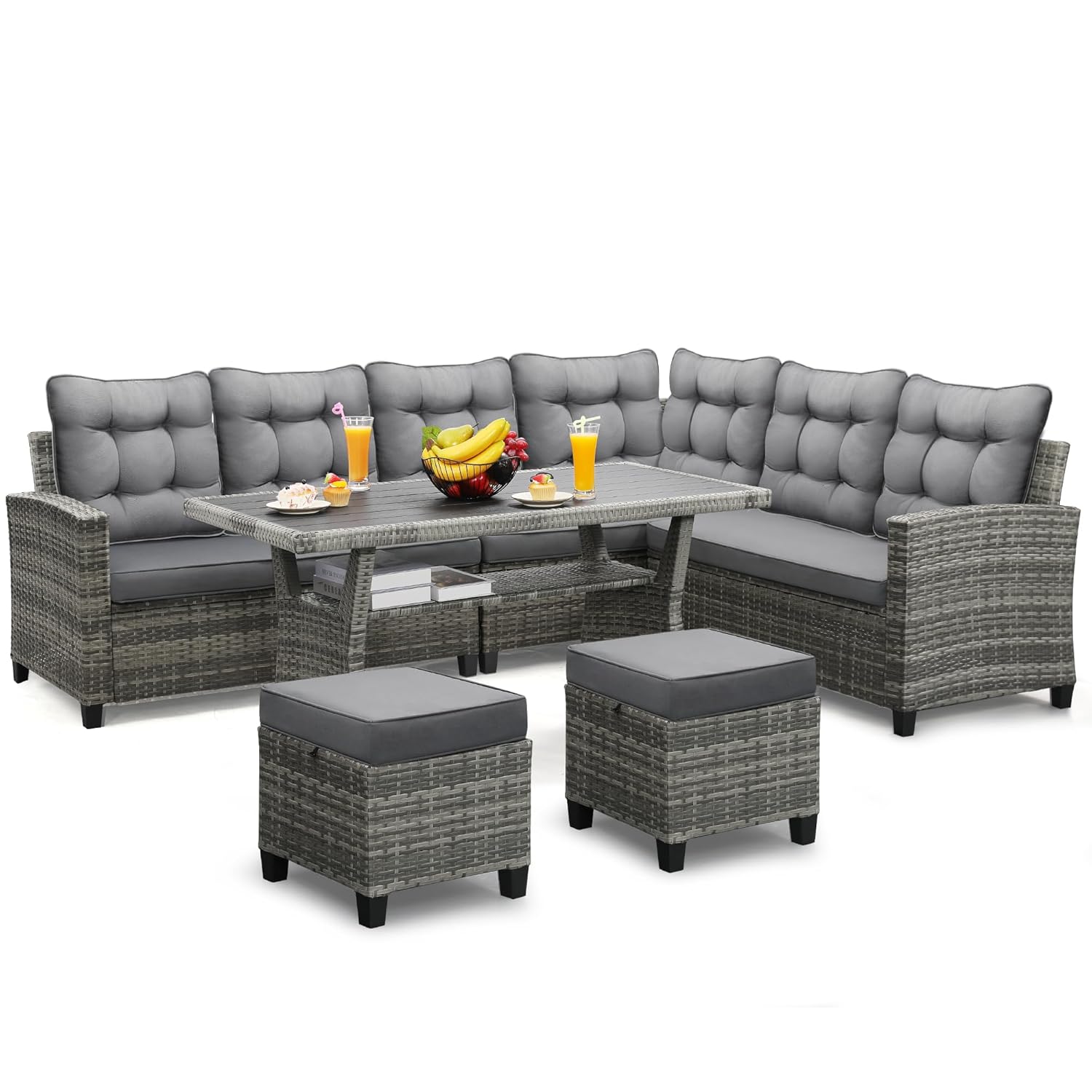 Outdoor Furniture Grey - ชุดเฟอร์นิเจอร์ลานบ้าน 6 ชิ้น ชุดรับประทานอาหารและพูดคุย สีเทา |