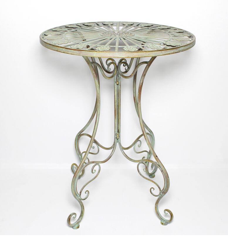 Outdoor Furniture Green - เก้าอี้โต๊ะกลมศิลปะเหล็กชนบทสไตล์ยุโรปและฝรั่งเศส, เก้าอี้สวนกลางแจ้งระเบียงวินเทจย้อนยุคสีเขียวเข้ม