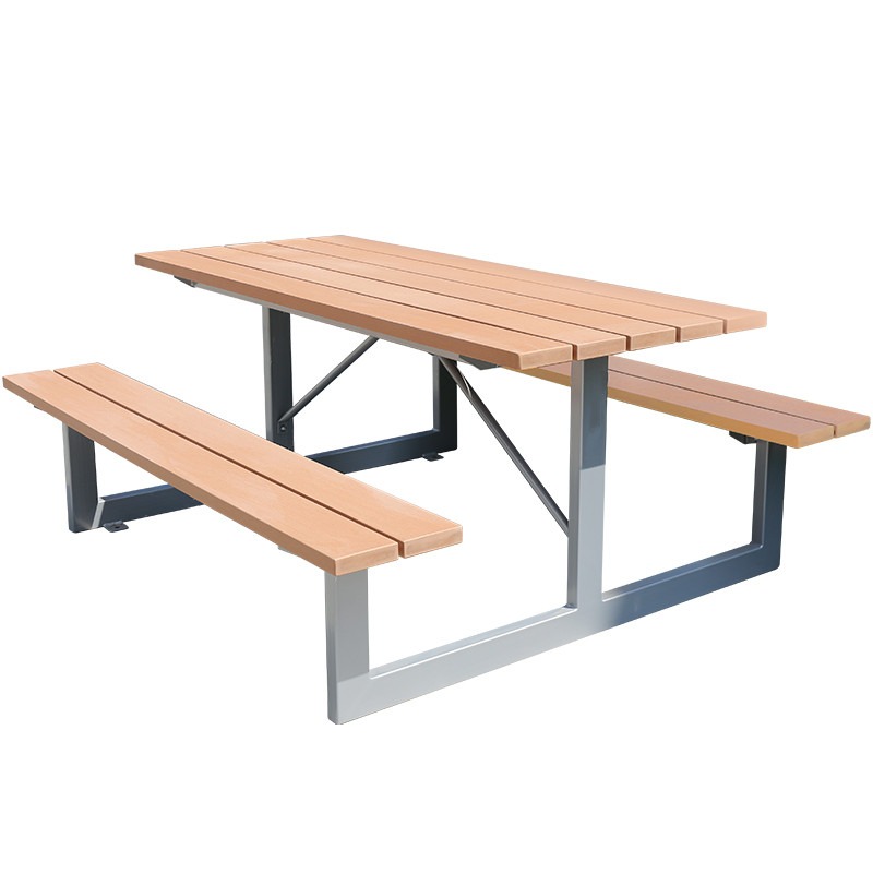Outdoor Furniture Bench - โต๊ะปิกนิกไม้เทียม WPC สำหรับร้านอาหาร ร้านกาแฟ พร้อมม้านั่งสองตัว สำหรับใช้งานกลางแจ้ง