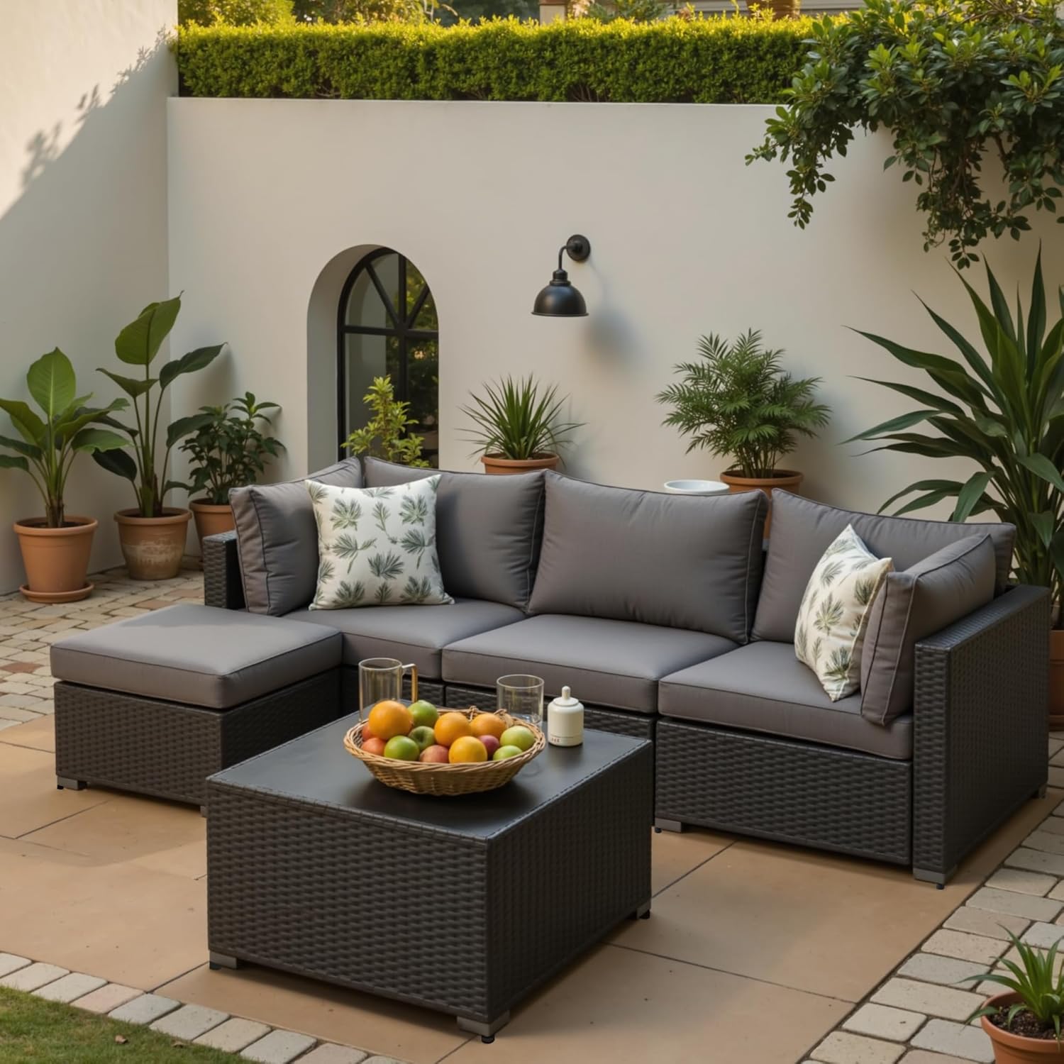 Outdoor Furniture Grey - Grey Thickened Cushion 5PCS Outdoor Sectional