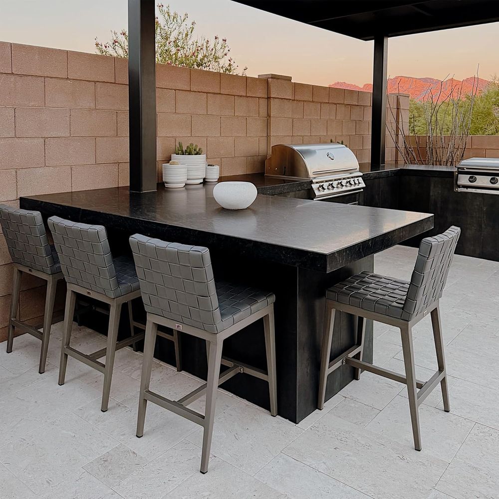 Outdoor Furniture Grey - ชุดเก้าอี้บาร์สูงสำหรับกลางแจ้ง 2 ตัว, ชุดเก้าอี้บาร์หนัง PU สำหรับลานบ้าน