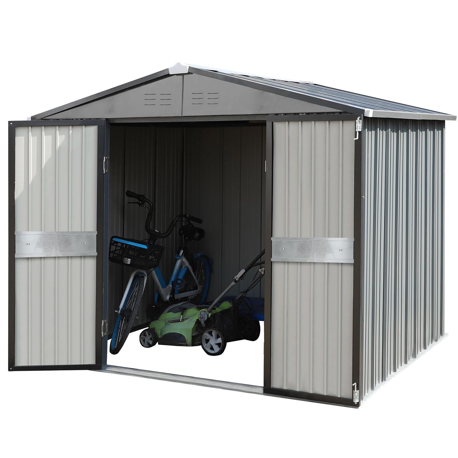Outdoor Furniture With Storage - โรงเก็บของกลางแจ้งขนาด 10' x 10' พร้อมประตูคู่, โรงเก็บของโลหะสำหรับสวน,