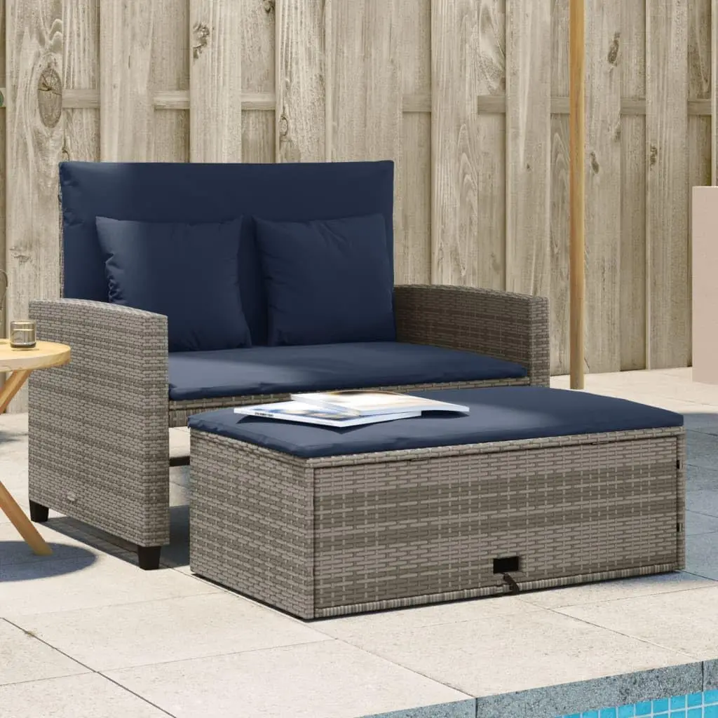 Outdoor Furniture Grey - โซฟาสวนแบบปรับเปลี่ยนได้สีเทาและน้ำเงินกรมท่า ทำจากหวาย PE พร้อมโครงเหล็กเคลือบผง สำหรับ 2