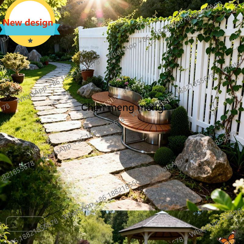 Outdoor Furniture Bench - กล่องปลูกต้นไม้สแตนเลส D80 พร้อมที่นั่งสำหรับกลางแจ้ง ระเบียงบ้าน กล่องปลูกต้นไม้แบบยาว ม้านั่งตกแต่งสวน