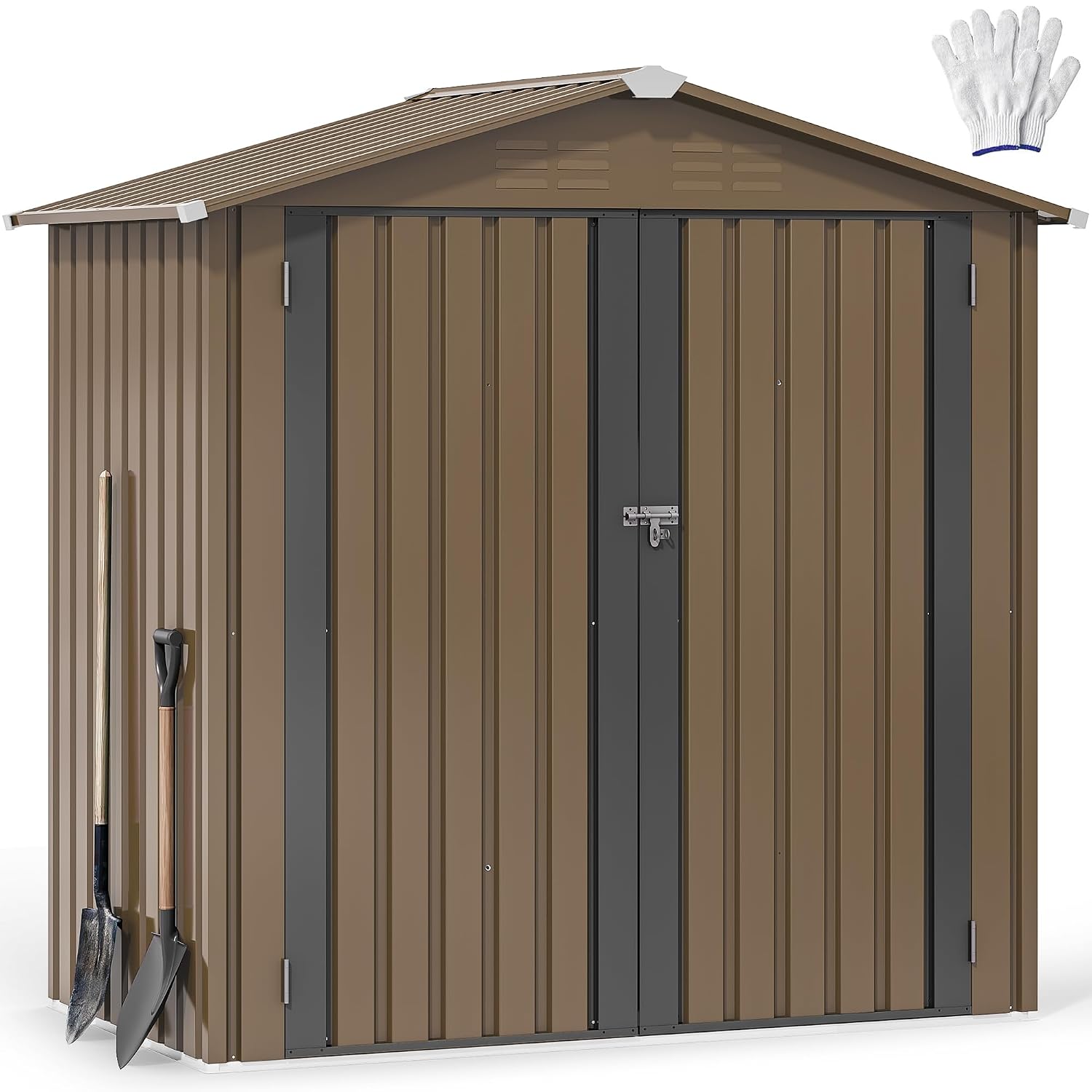 Outdoor Furniture With Storage - โรงเก็บของกลางแจ้งโลหะขนาด 6x4 ฟุต, โรงเก็บเครื่องมือกันน้ำ, หน่วยเก็บของสำหรับงานหนักพร้อมประตูล็อคได้และช่องระบายอากาศ, เหมาะสำหรับการปรับแต่ง