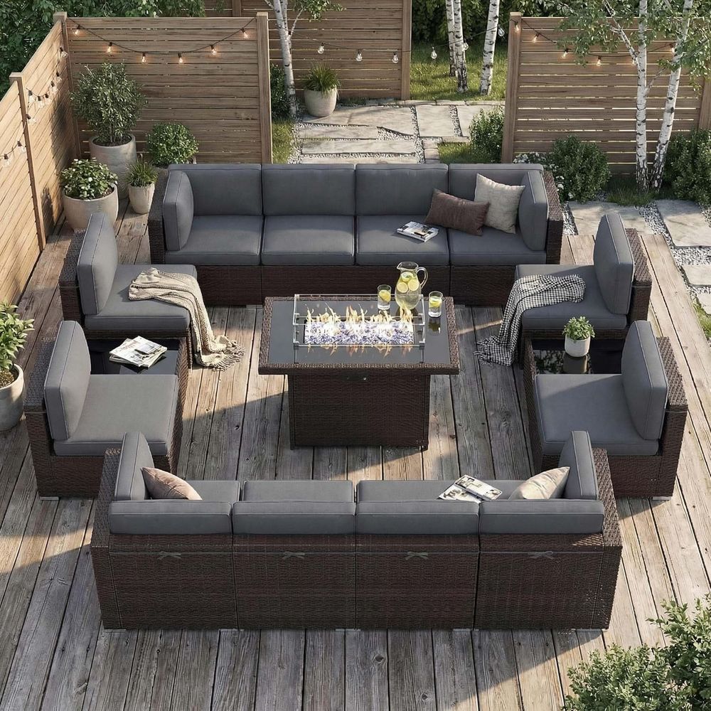 Outdoor Furniture With Fire Pit Table - ชุดเฟอร์นิเจอร์ลานกลางแจ้ง 15 ชิ้น พร้อมเตาแก๊ส 44 หัว