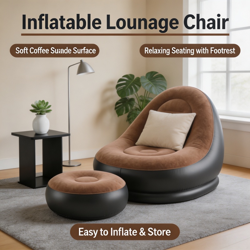 Outdoor Furniture Lounge Set - โซฟาปรับนอนแบบพกพา เก้าอี้เป่าลม พับได้ ใช้ได้ทั้งในบ้านและนอกบ้าน พร้อมที่วางเท้า เตียงลมพับได้