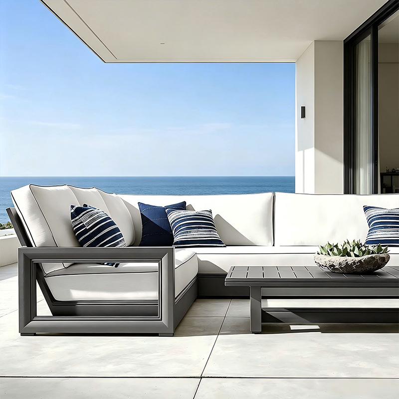Outdoor Furniture Europe - ชุดโซฟาสไตล์นอร์ดิกแบบสั่งทำพิเศษสำหรับกลางแจ้ง โซฟาลานบ้าน โครงอะลูมิเนียมอัลลอยด์สำหรับระเบียงกลางแจ้ง โซฟากันแดดสำหรับสวน เฟอร์นิเจอร์กลางแจ้ง