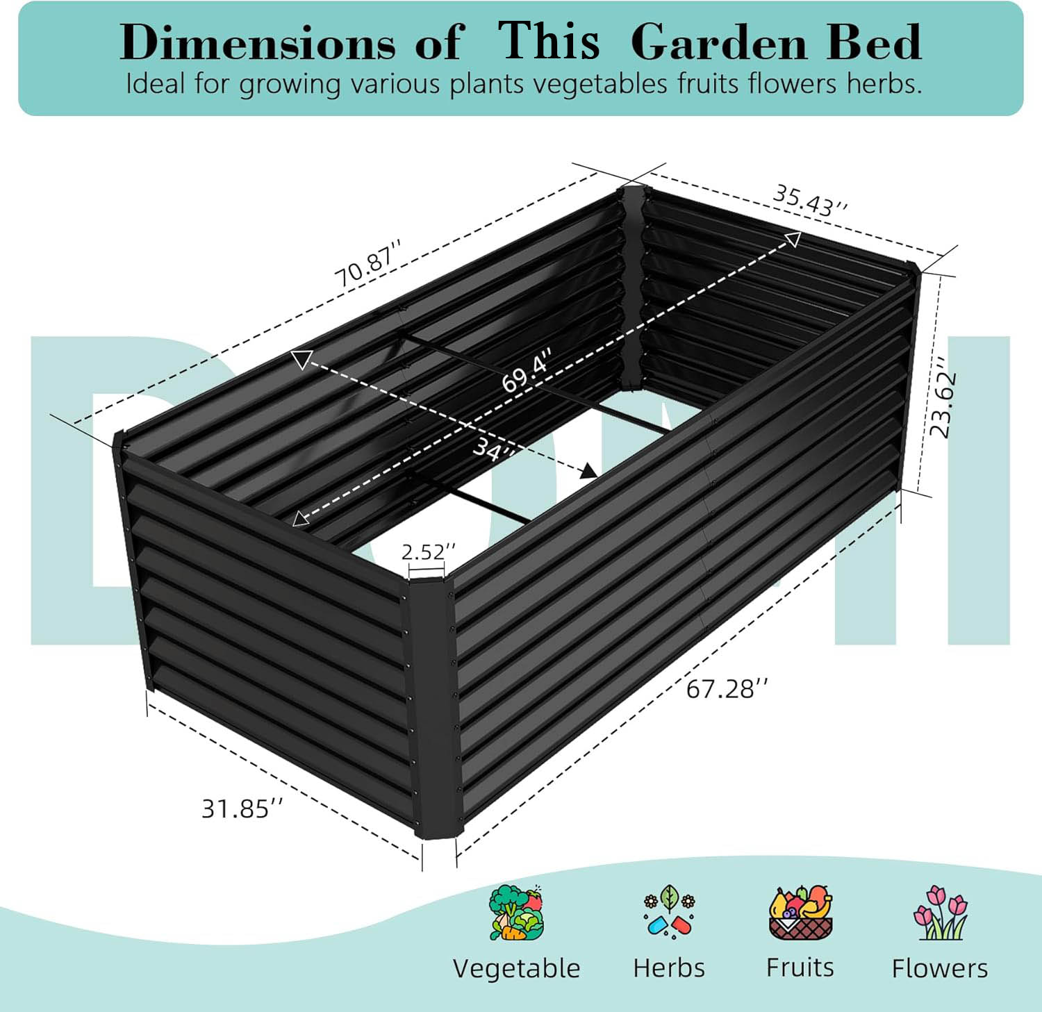 Planter Raised Metal - แปลงปลูกผักยกพื้นชุบสังกะสี ขนาด 6x3x2 ฟุต กระถางปลูกต้นไม้กลางแจ้ง กล่องปลูกต้นไม้โลหะขนาดใหญ่