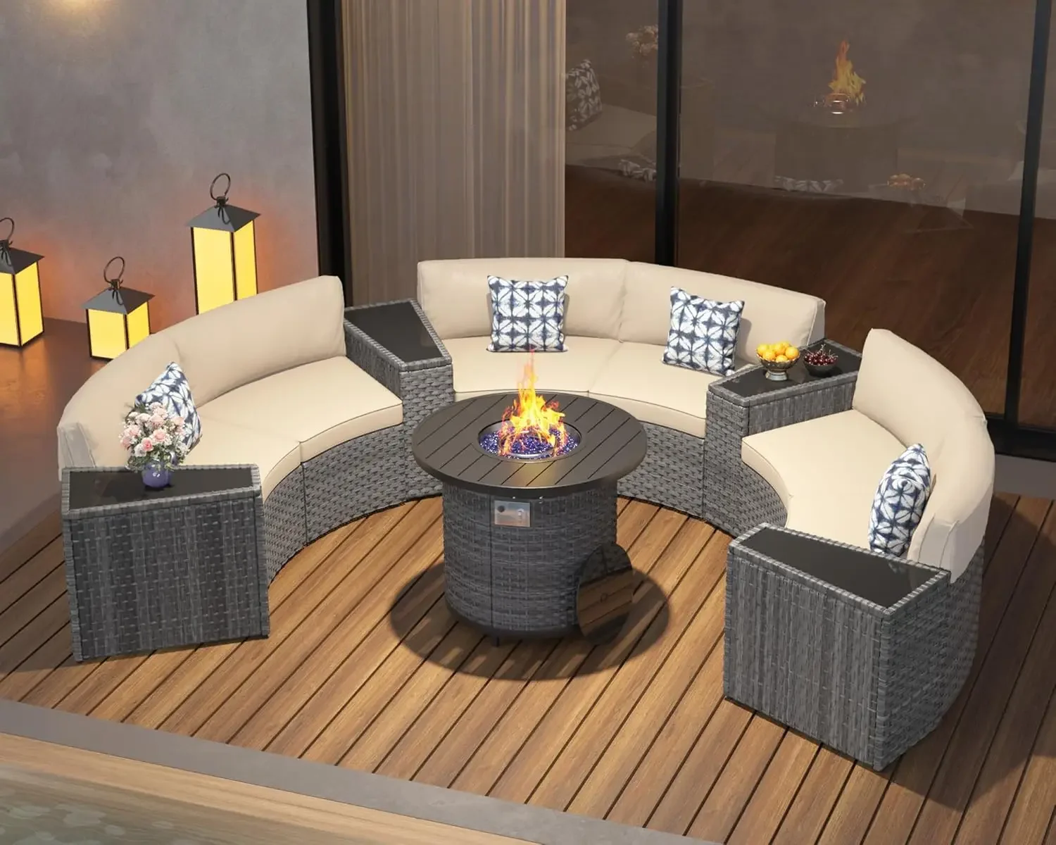 Outdoor Furniture With Fire Pit Table - L Patio เฟอร์นิเจอร์ชุด 32 