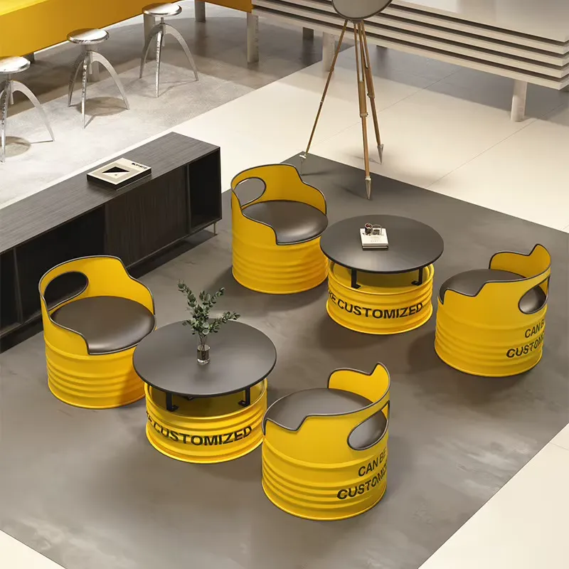 Outdoor Furniture Oil - ชุดโต๊ะและเก้าอี้เหล็กดัดสไตล์อุตสาหกรรมสมัยใหม่ ดีไซน์ถังน้ำมันสุดสร้างสรรค์ เหมาะสำหรับร้านอาหารเชิงพาณิชย์ เฟอร์นิเจอร์กลางแจ้งสำหรับร้านกาแฟ