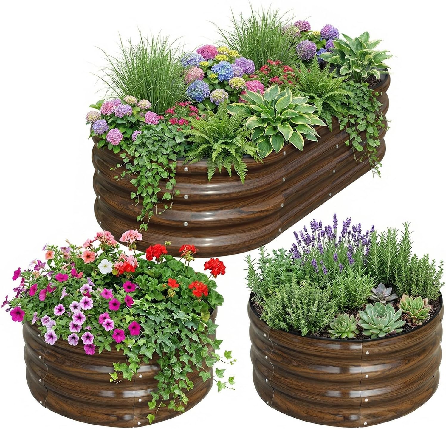 Planter Raised Metal - ชุดแปลงแปลงปลูกผักยกพื้นเหล็กชุบสังกะสี 3 ชิ้น - ขนาด 4x2x1