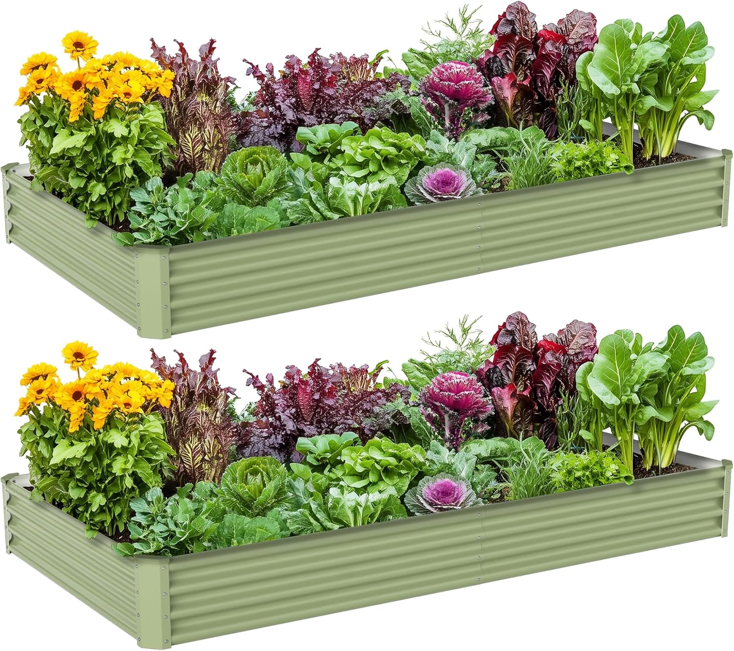Planter Raised Metal - แปลงปลูกผักกลางแจ้งแบบยกพื้น ทำจากเหล็กชุบสังกะสี ขนาดใหญ่ 8x4x1 ฟุต