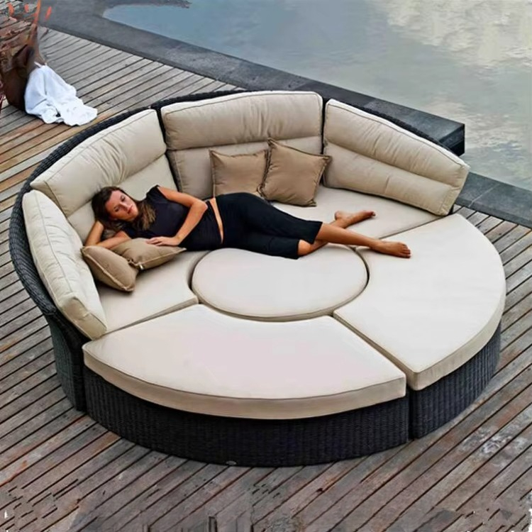Outdoor Daybed Furniture - เฟอร์นิเจอร์สวนหรูหรา เตียงนอนหวายทรงกลมขนาดใหญ่สำหรับลานบ้าน ทำจากหวาย เหมาะสำหรับโรงแรม
