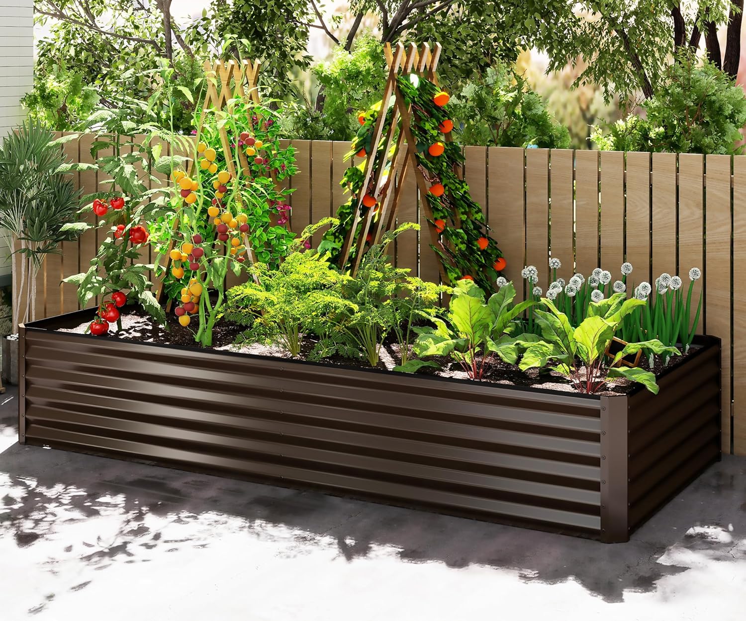 Planter Raised Metal - กระบะปลูกต้นไม้ยกพื้นชุบสังกะสี ขนาด 8x4x1.5 ฟุต สำหรับปลูกกลางแจ้ง กล่องปลูกต้นไม้โลหะขนาดใหญ่