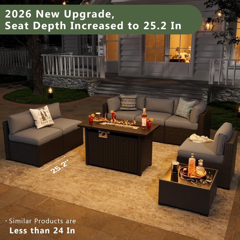 Outdoor Furniture With Fire Pit Table - ชุดเฟอร์นิเจอร์ลานบ้าน Aoxun 8 ชิ้น พร้อมโต๊ะเตาผิงขนาด 44