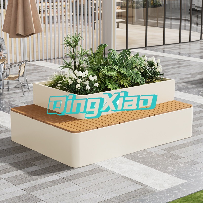 Outdoor Furniture Bench - ม้านั่งกลางแจ้งพร้อมกระถางปลูกต้นไม้ในตัว ทนทานต่อสภาพอากาศ ทำจากไม้พลาสติกคอมโพสิต เหมาะสำหรับใช้ในลานบ้าน ห้างสรรพสินค้า สวนสาธารณะ