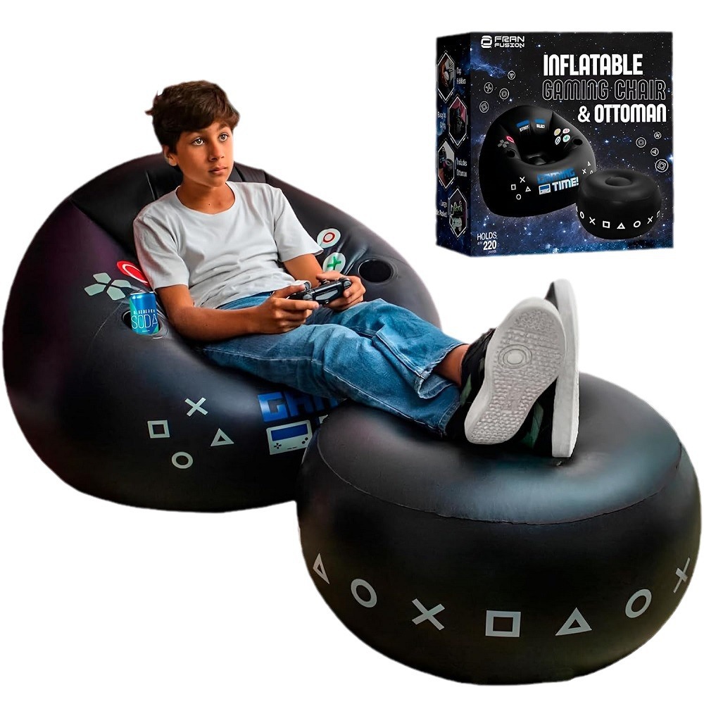 Outdoor Furniture Lowes - เก้าอี้เกมมิ่ง Creative Esports พร้อมที่วางแก้วและกระเป๋าข้าง เฟอร์นิเจอร์เป่าลม สีดำ