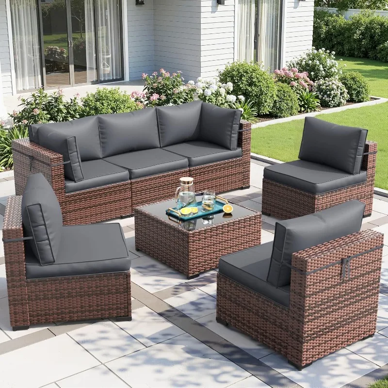 Outdoor Furniture With Fire Pit Table - ชุดเฟอร์นิเจอร์ลานบ้าน Amopatio 8 ชิ้น พร้อมโต๊ะเตาไฟ โซฟาสำหรับนั่งพูดคุยกลางแจ้งพร้อมผ้าคลุมกันน้ำ