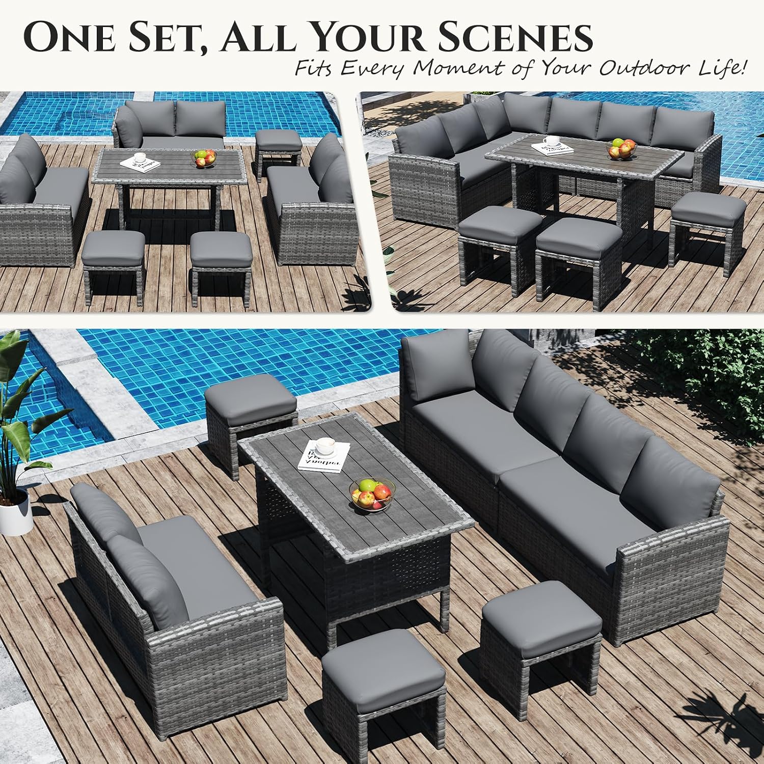 ชุดโซฟาหวายกลางแจ้ง 7 ชิ้น, โต - Outdoor Furniture Grey บทวิจารณ์และราคา
