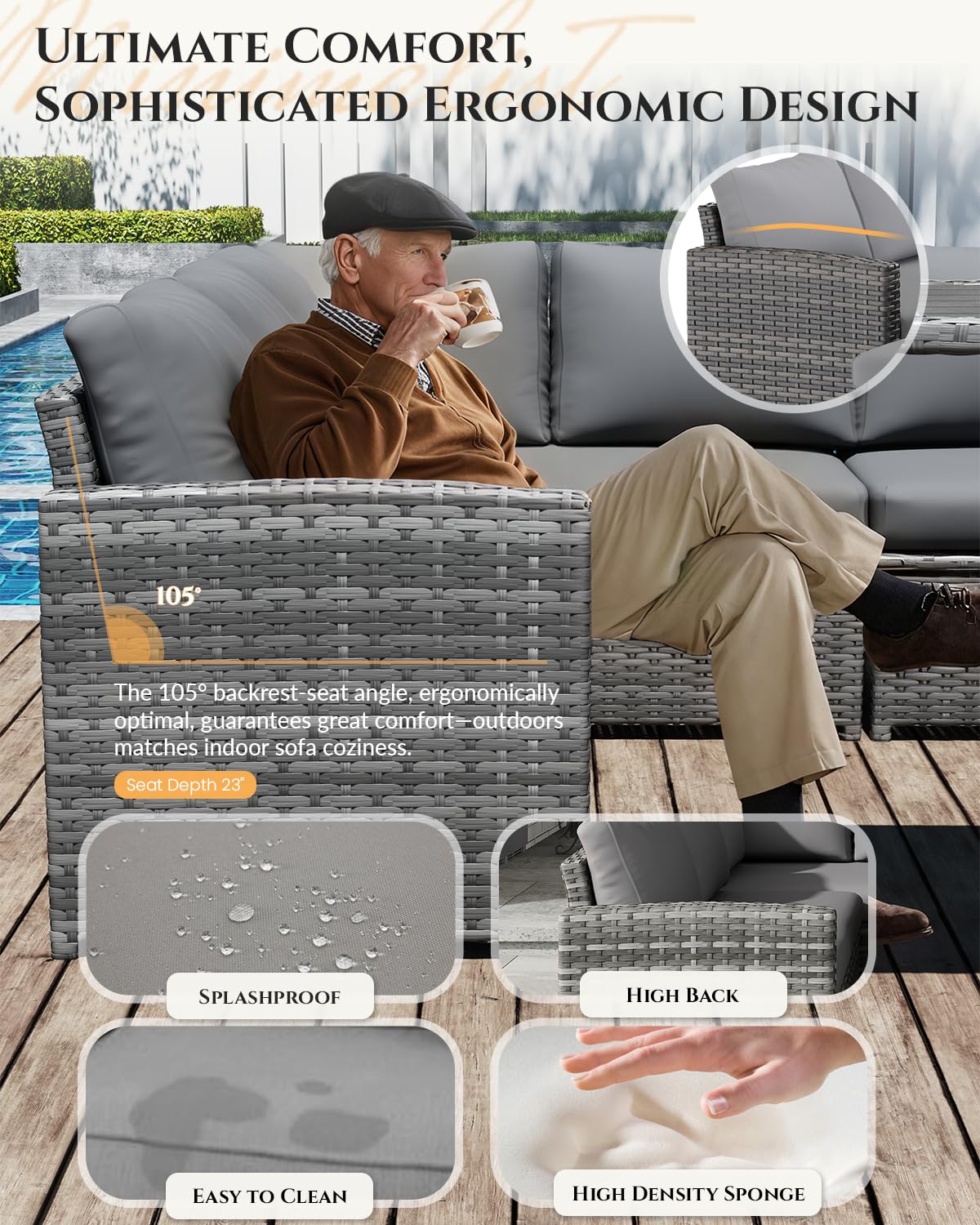 ชุดโซฟาหวายกลางแจ้ง 7 ชิ้น, โต - Outdoor Furniture Grey บทวิจารณ์และราคา