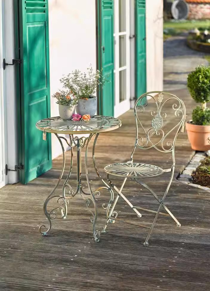 เก้าอี้โต๊ะกลมศิลปะเหล็กชนบทสไ - Outdoor Furniture Green บทวิจารณ์และราคา