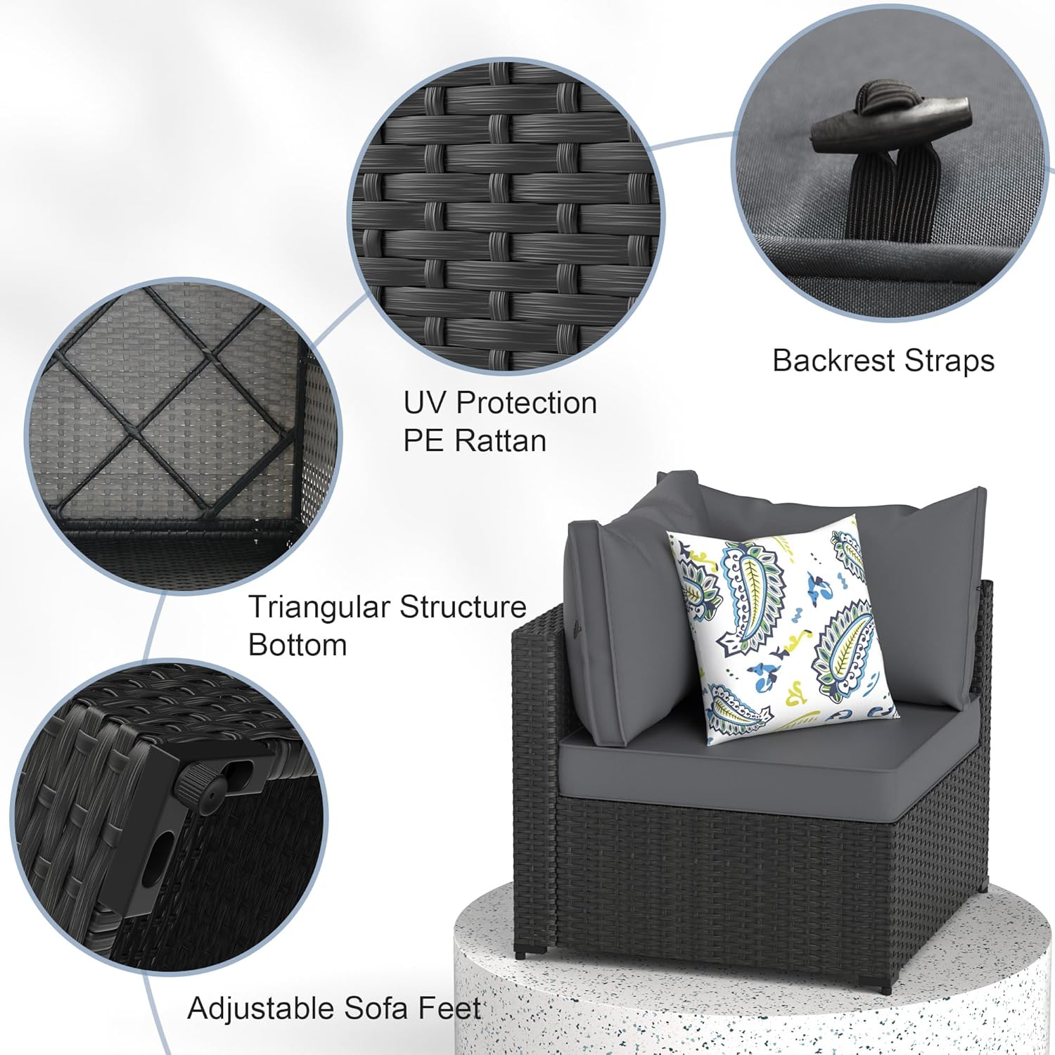 Grey Thickened Cushion 5PCS Ou - Outdoor Furniture Grey บทวิจารณ์และราคา