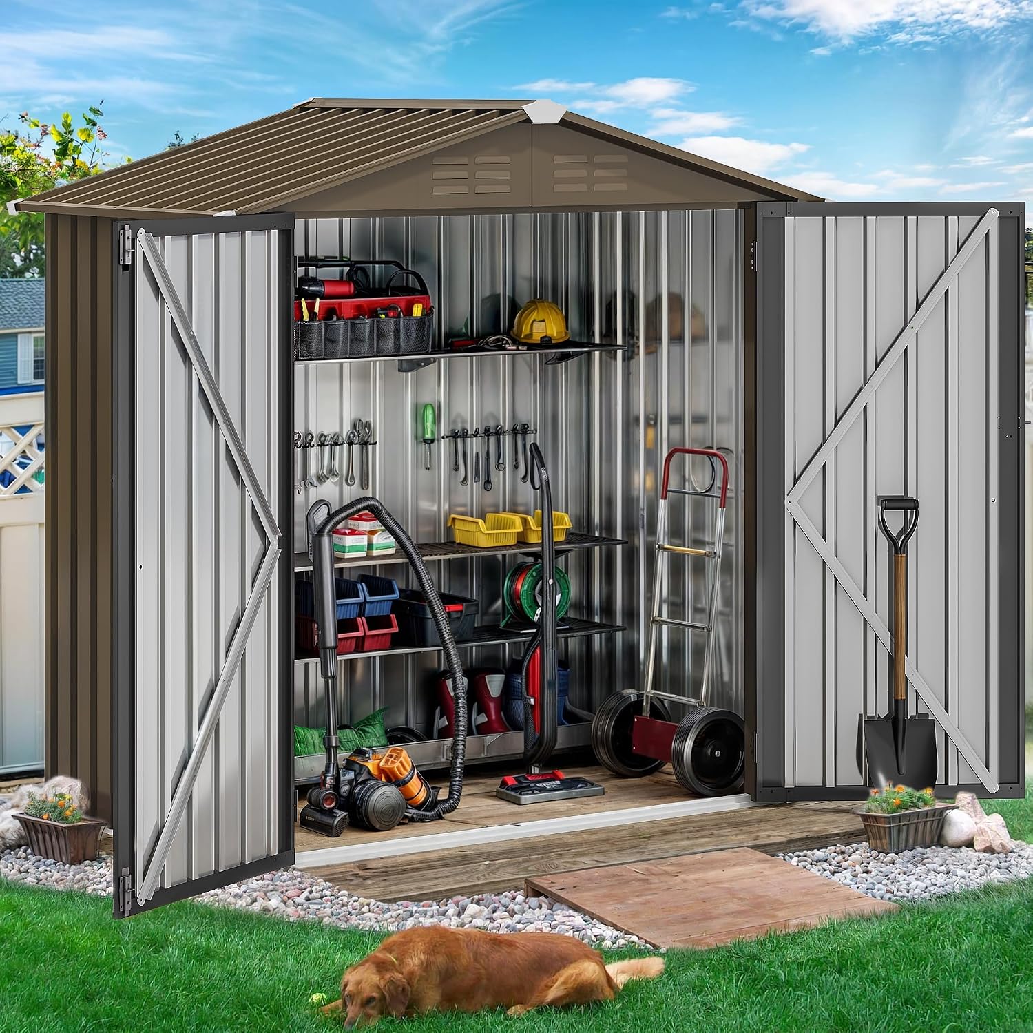 โรงเก็บของกลางแจ้งโลหะขนาด 6x4 - Outdoor Furniture With Storage บทวิจารณ์และราคา