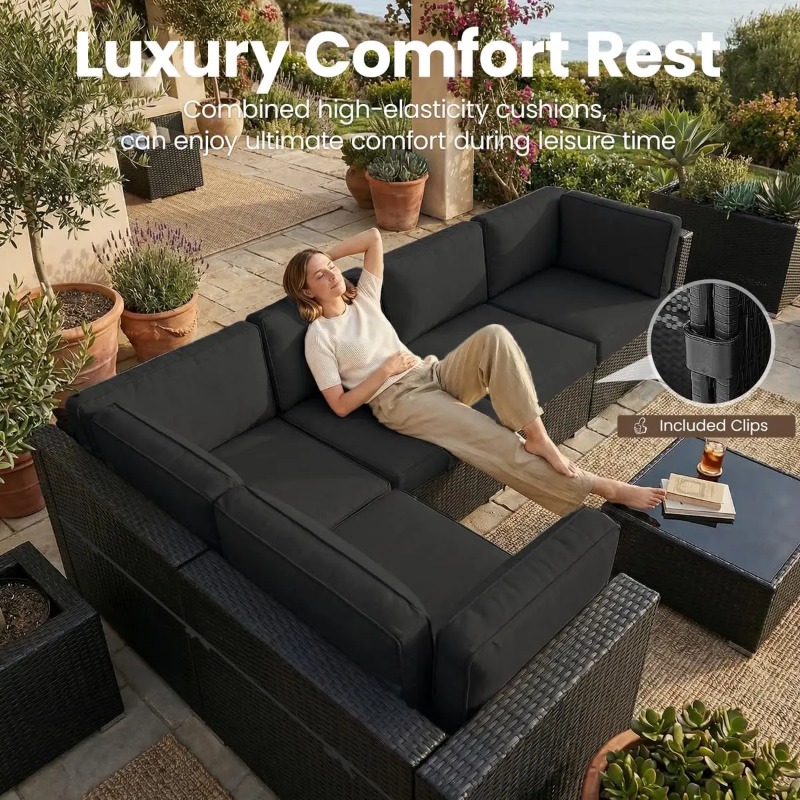 ชุดโซฟาหวายสำหรับลานกลางแจ้ง 8 - Outdoor Furniture With Fire Pit Table บทวิจารณ์และราคา