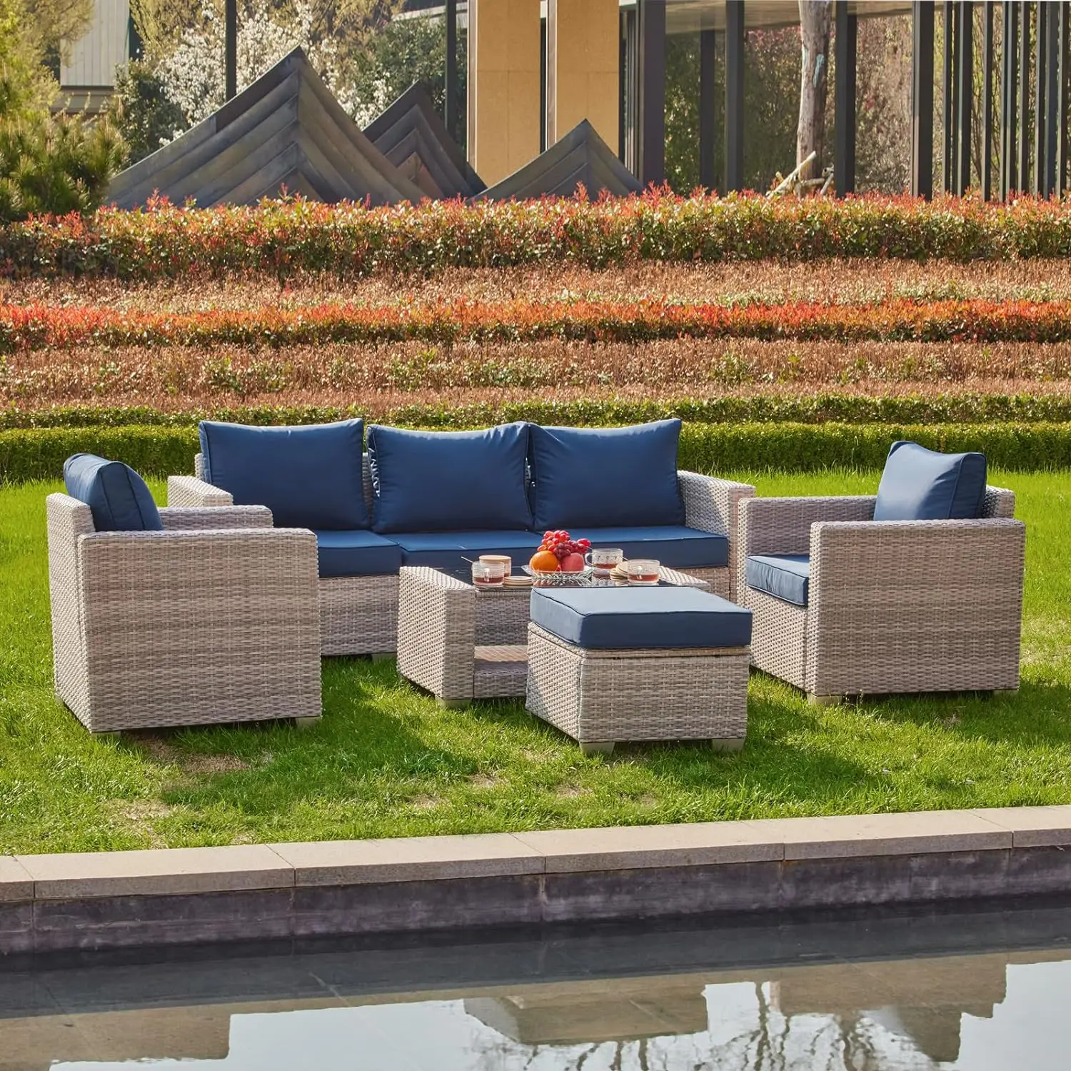 % 7 ชิ้นชุดเฟอร์นิเจอร์ลานกลาง - Outdoor Furniture Grey บทวิจารณ์และราคา