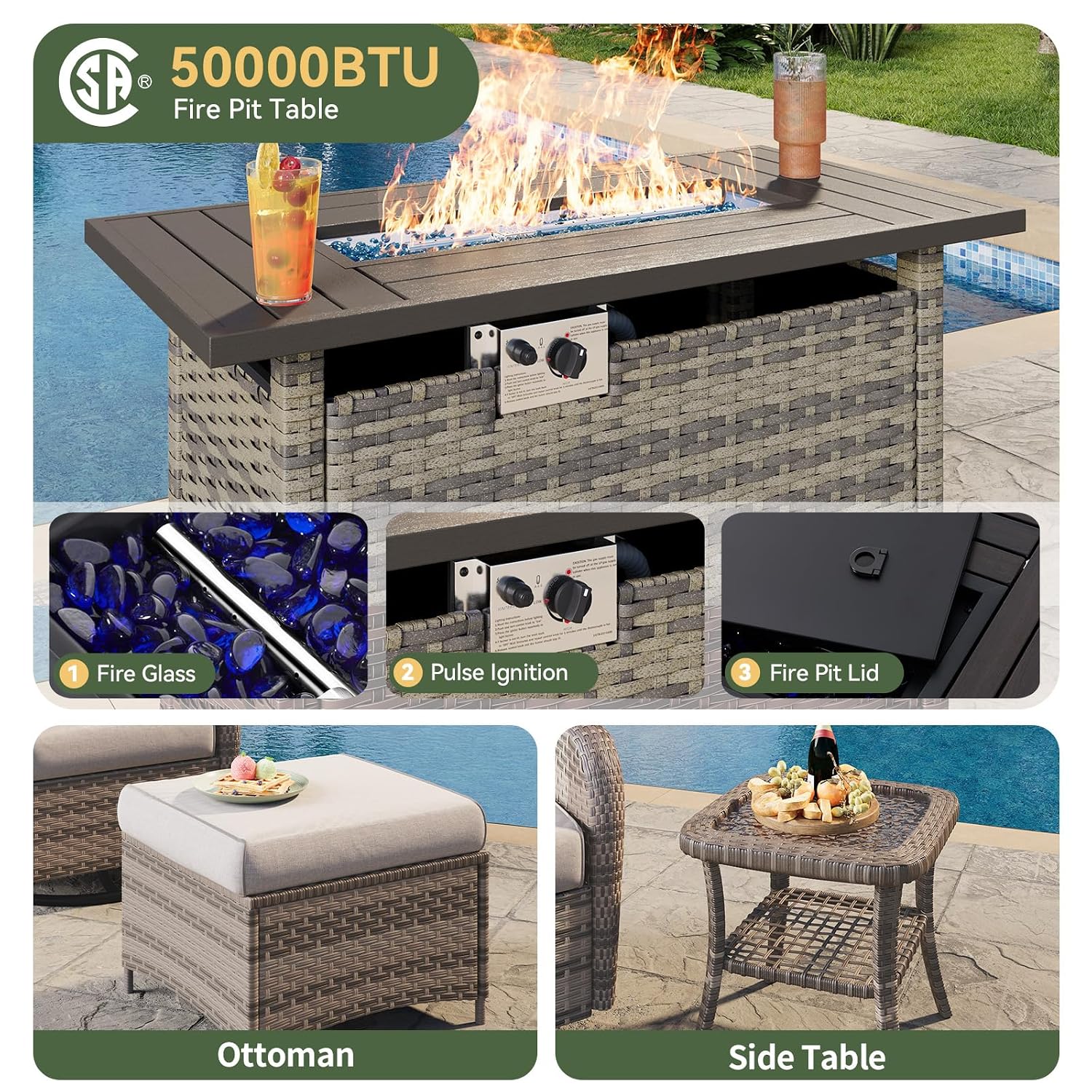 ชุดเฟอร์นิเจอร์หวาย 7 ชิ้น พร้ - Outdoor Furniture With Fire Pit Table บทวิจารณ์และราคา