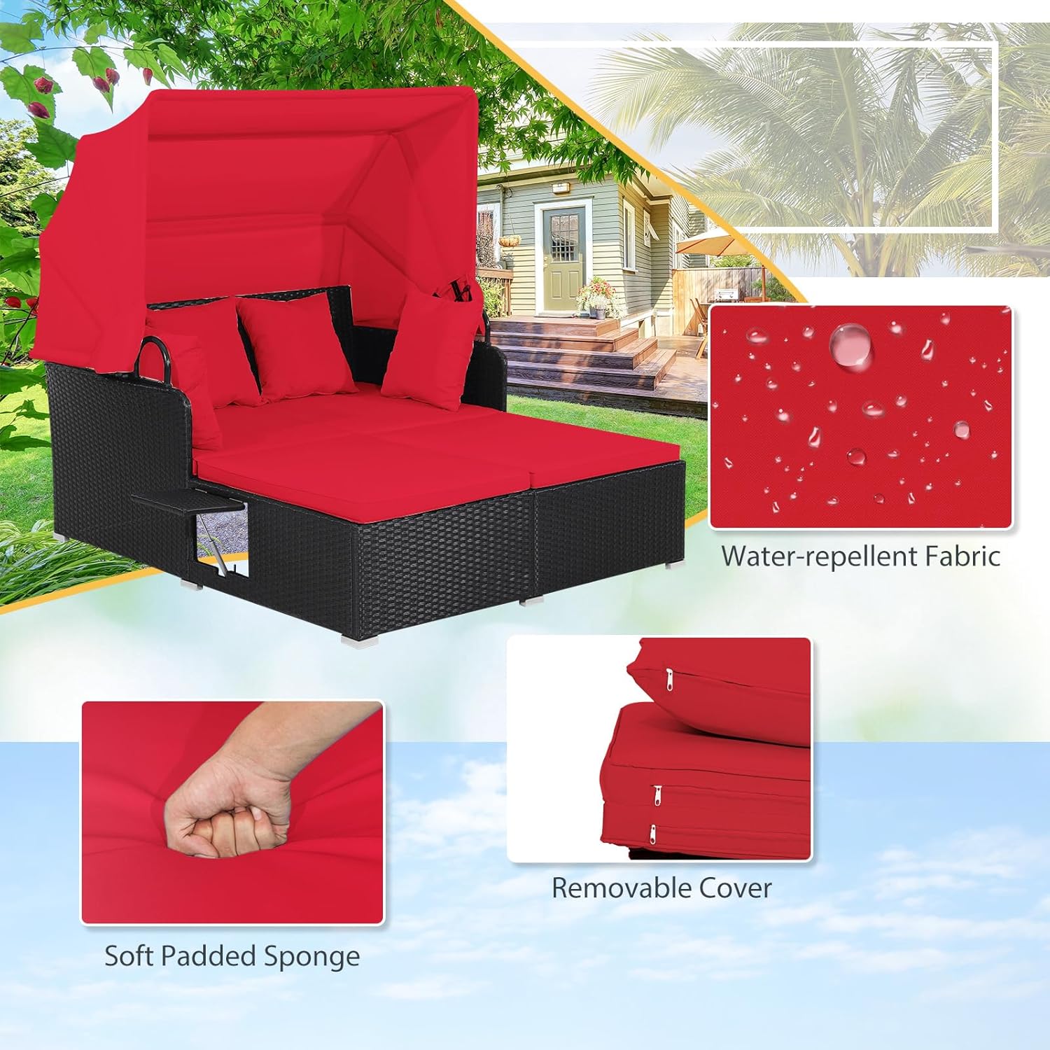เตียงนอนกลางแจ้งหวายสำหรับ 2 ค - Outdoor Daybed Furniture บทวิจารณ์และราคา