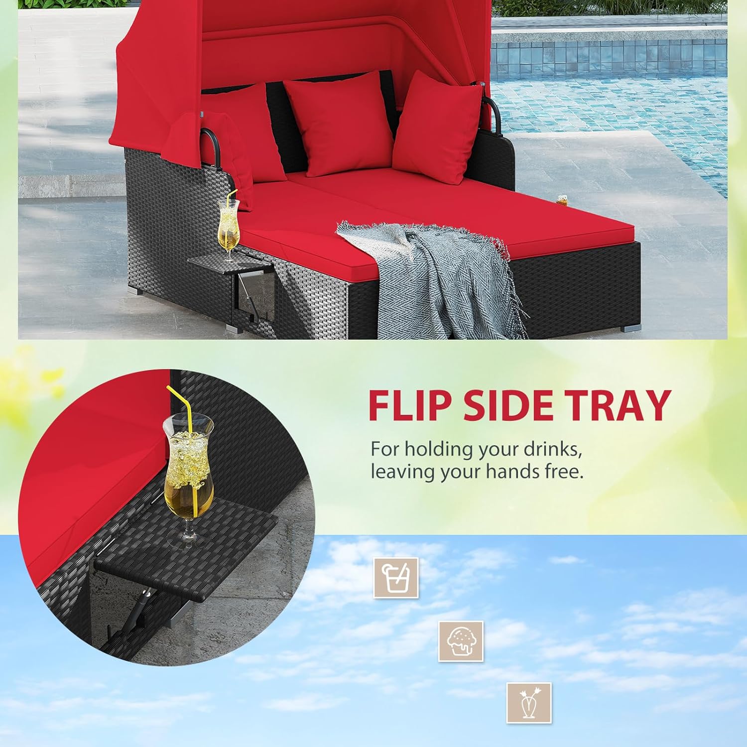 เตียงนอนกลางแจ้งหวายสำหรับ 2 ค - Outdoor Daybed Furniture บทวิจารณ์และราคา