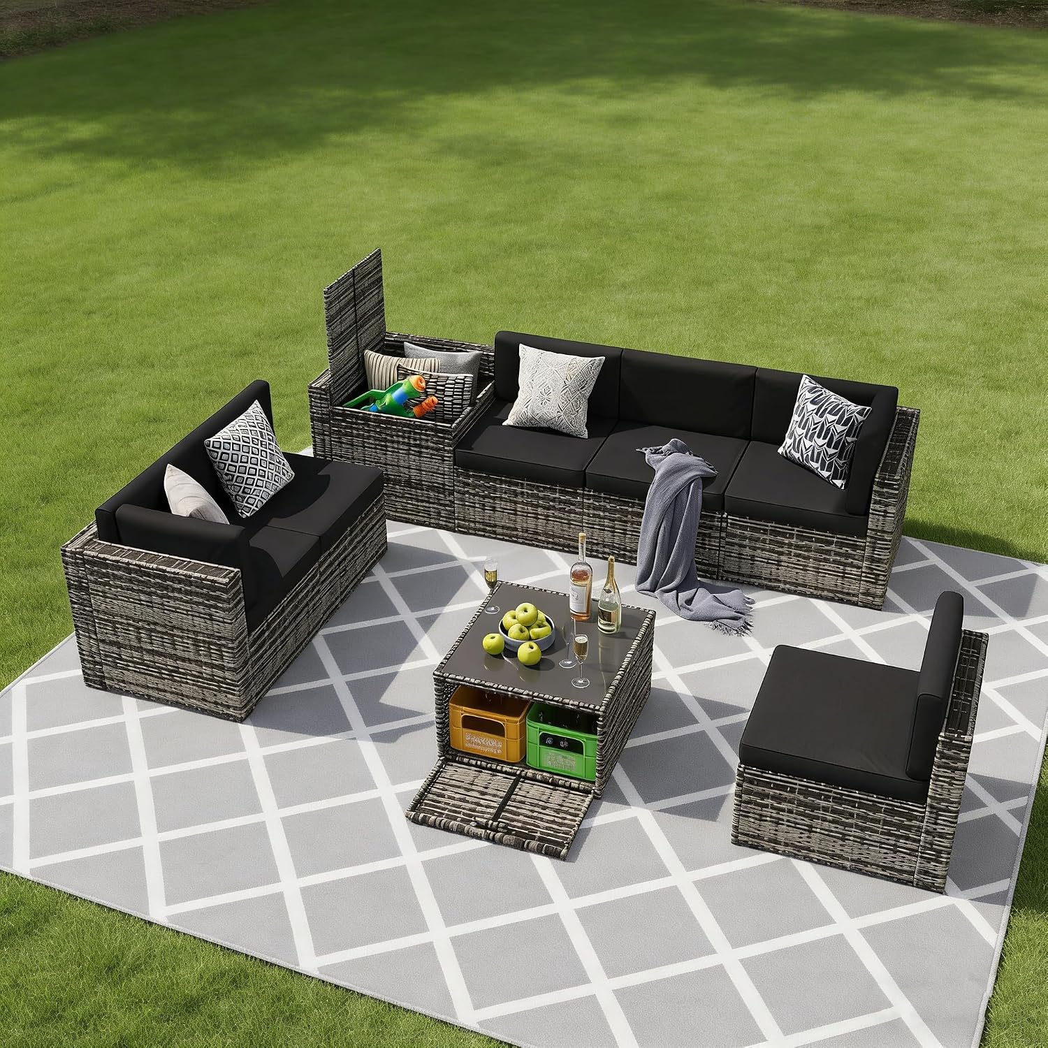 ชุดโซฟาหวายสำหรับลานกลางแจ้ง 8 - Outdoor Furniture Grey บทวิจารณ์และราคา