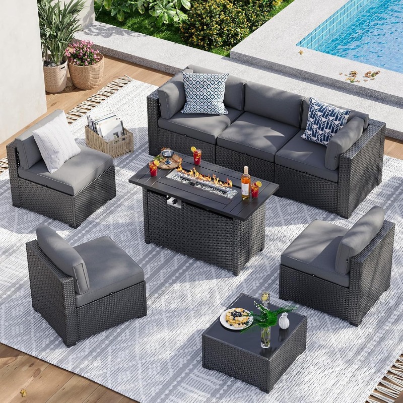 ชุดเฟอร์นิเจอร์ลานบ้าน Aoxun 8 - Outdoor Furniture With Fire Pit Table บทวิจารณ์และราคา