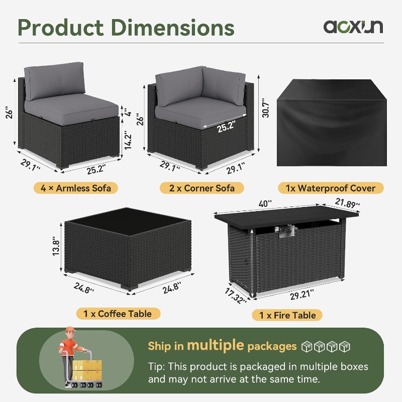 ชุดเฟอร์นิเจอร์ลานบ้าน Aoxun 8 - Outdoor Furniture With Fire Pit Table บทวิจารณ์และราคา
