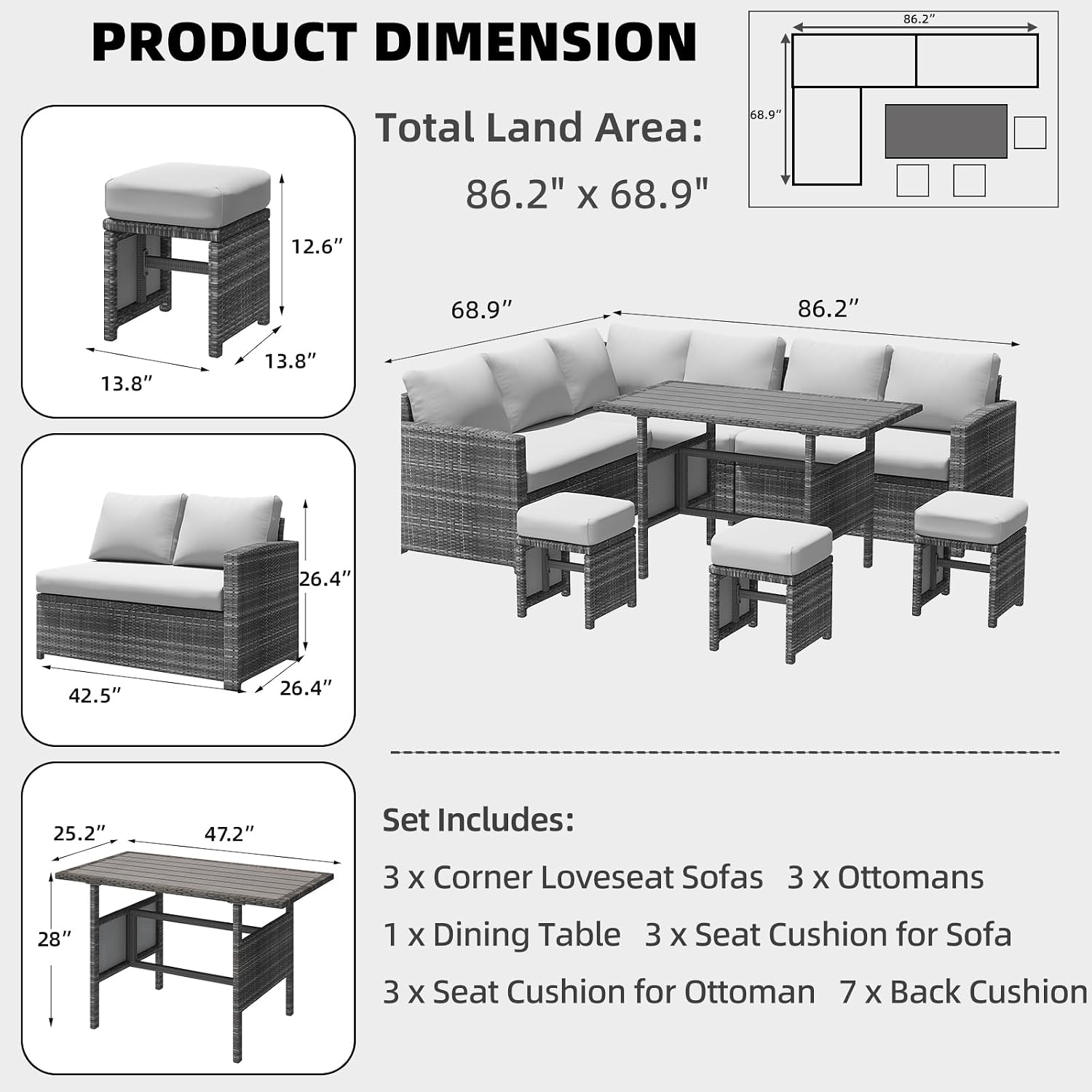 ชุดโซฟาและโต๊ะรับประทานอาหารกล - Outdoor Furniture Grey บทวิจารณ์และราคา